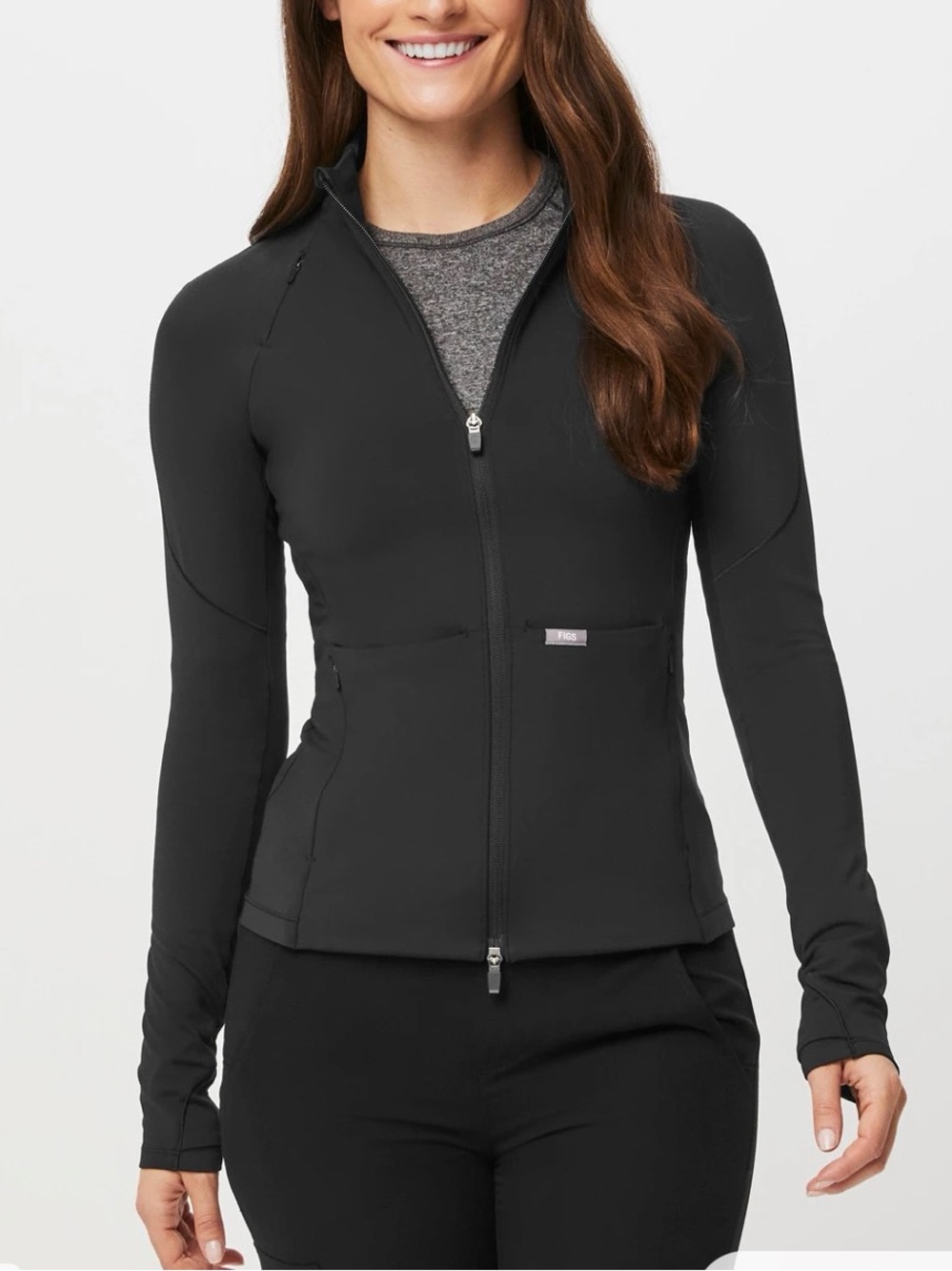 Figs Contourknit Scrub Jacket Women’s Black Zip-Up Utility Jacket- Black- Size S